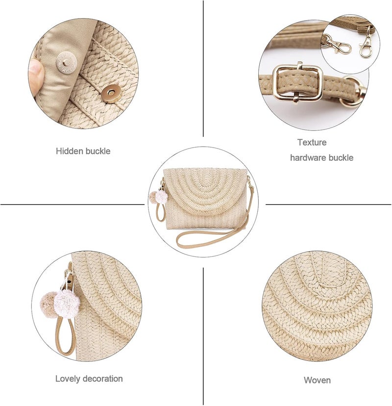 LUOFMISS Straw Clutch Bag Woven Purse for Women Shoulder Bag Casual Beach Rattan Handmade Wallet - Image 3